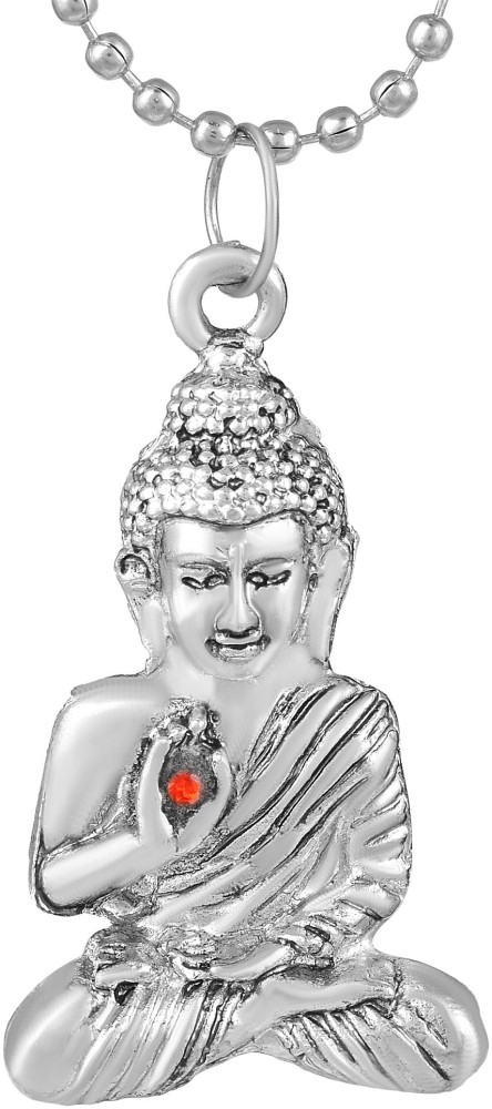 Mens Buddha Pendant Necklace With Gold Buddha Head & Silver Hand