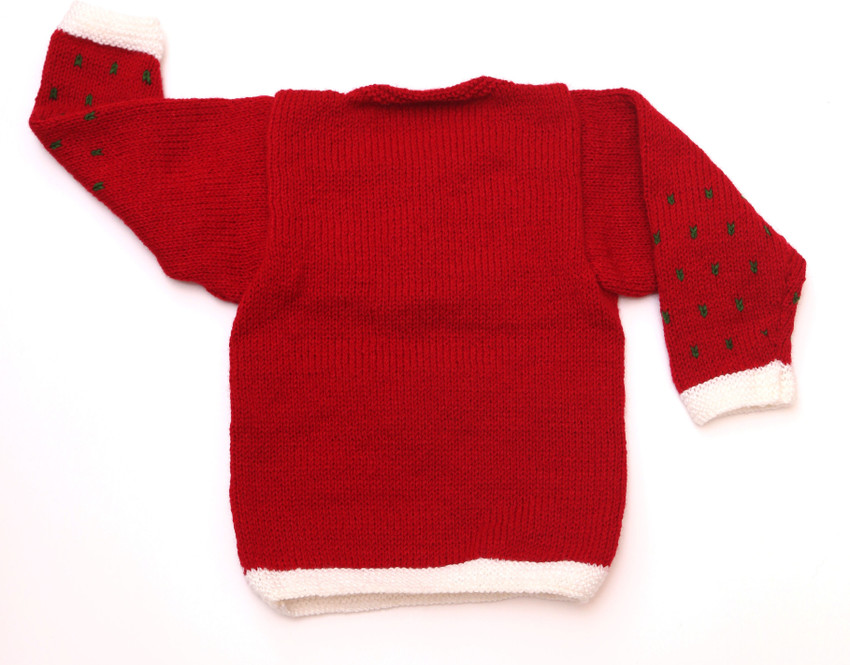 Softknit Woolen Woven Round Neck Casual Baby Boys Baby Girls Red