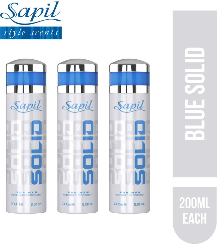 Sapil Solid Blue Perfumed Deodorant For Men 200ml Each Pack of 3