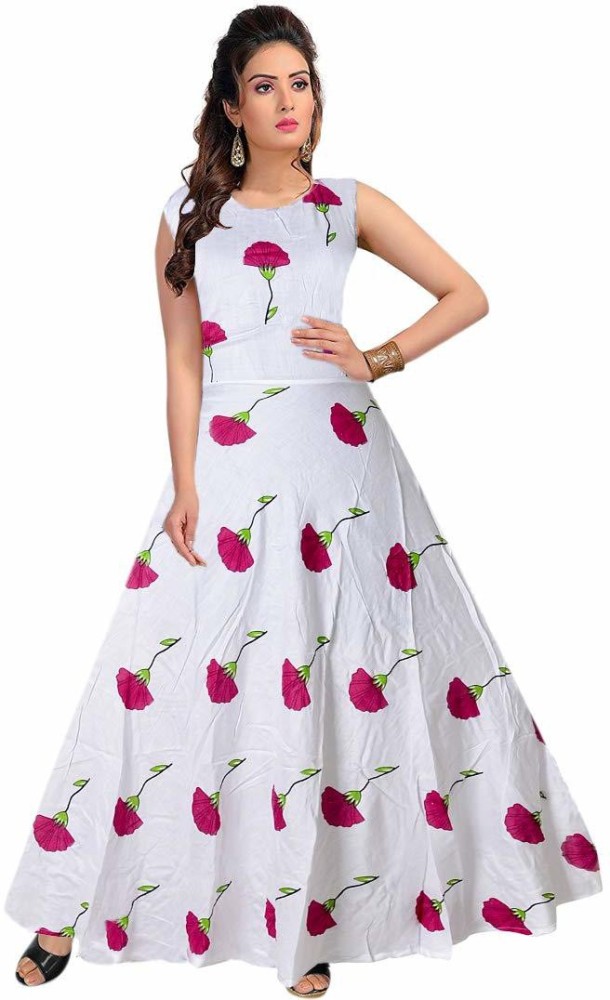 Kuber taxtile Women Gown White Dress  Buy Kuber taxtile Women Gown White  Dress Online at Best Prices in India  Flipkartcom