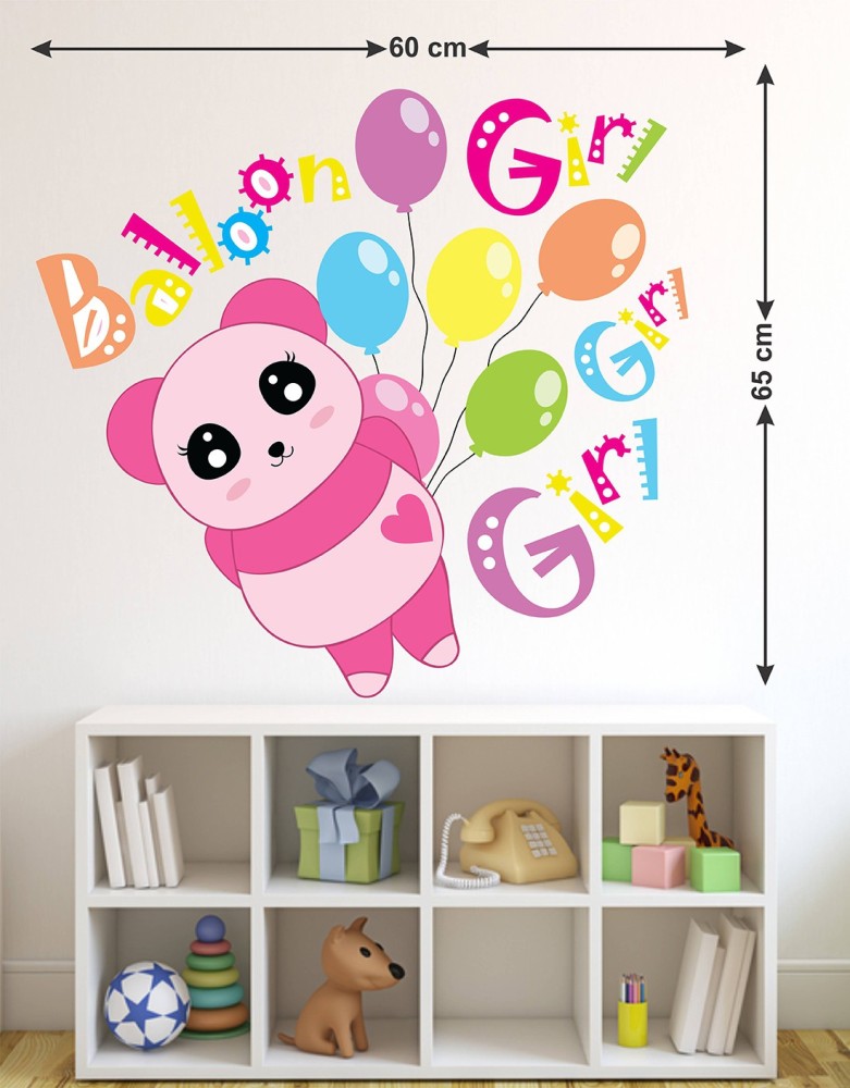 Vinyl stickers girl with balloons and stuffed toy