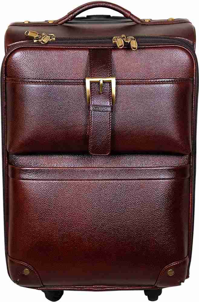 RICHSIGN LEATHER ACCESSORRIES Leather Accessories Brown Leather Pilot Laptop Trolley Cases Cabin Bags for Men Luggage with Wheels Expandable Cabin Check in Set 4 Wheels 20 inch Brown Price in