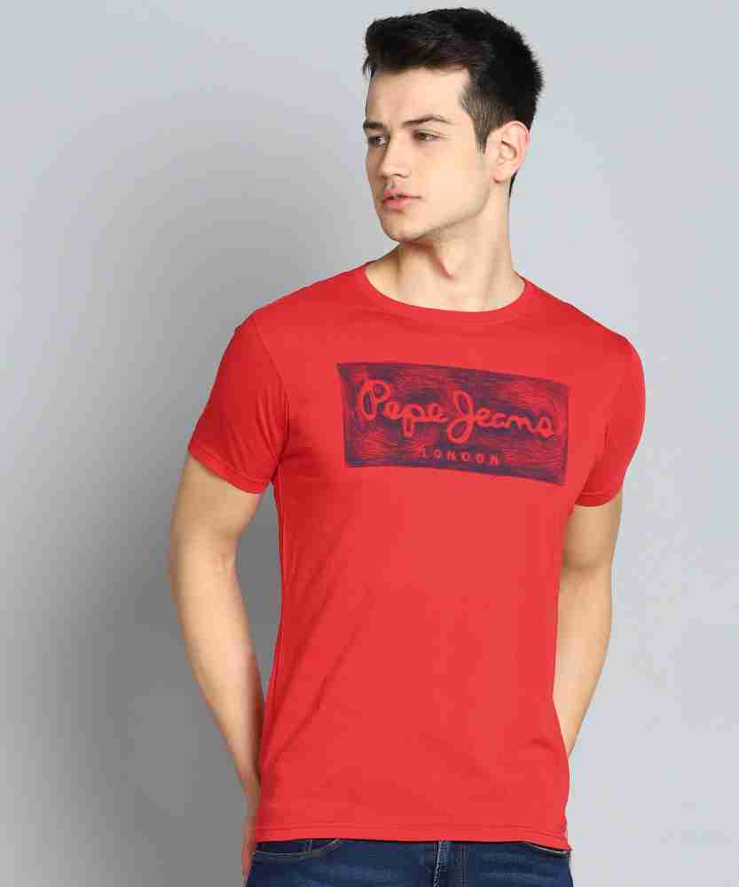 Pepe Buy at Jeans Red Best Round Round T-Shirt Men Prices T-Shirt Red Pepe Printed Neck in Online India Neck Printed - Jeans Men