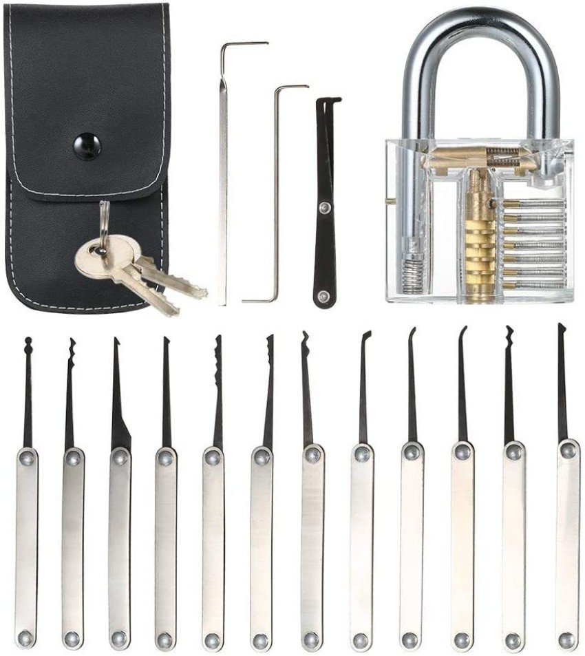 30 Pieces Lock Picking Set with 3 Transparent Training Locks and