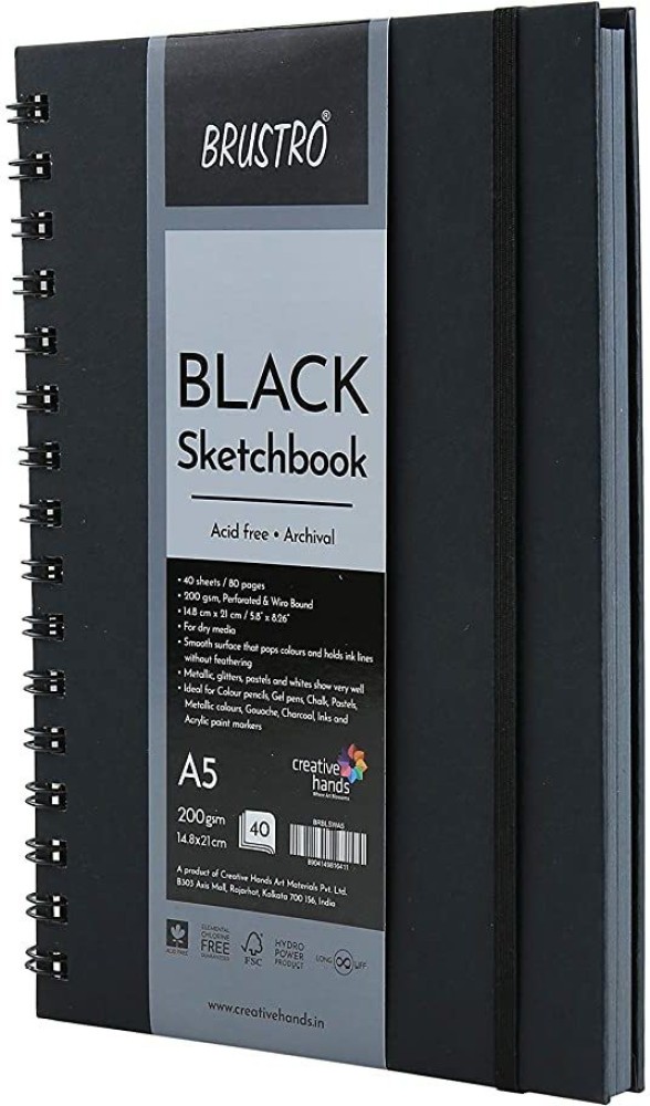 Buy Brustro Black Wiro Bound A5 Size Artists Sketch Book 120 Pages