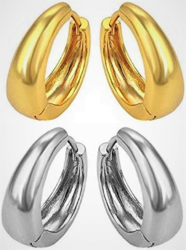 Mens Gold Thick Hoop Earrings in 925 Sterling Silver  Round Classic   HighSpark