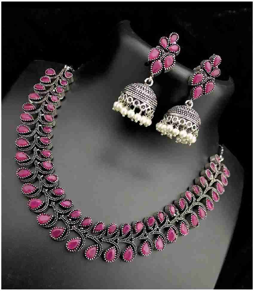 Pink top oxidised jewellery