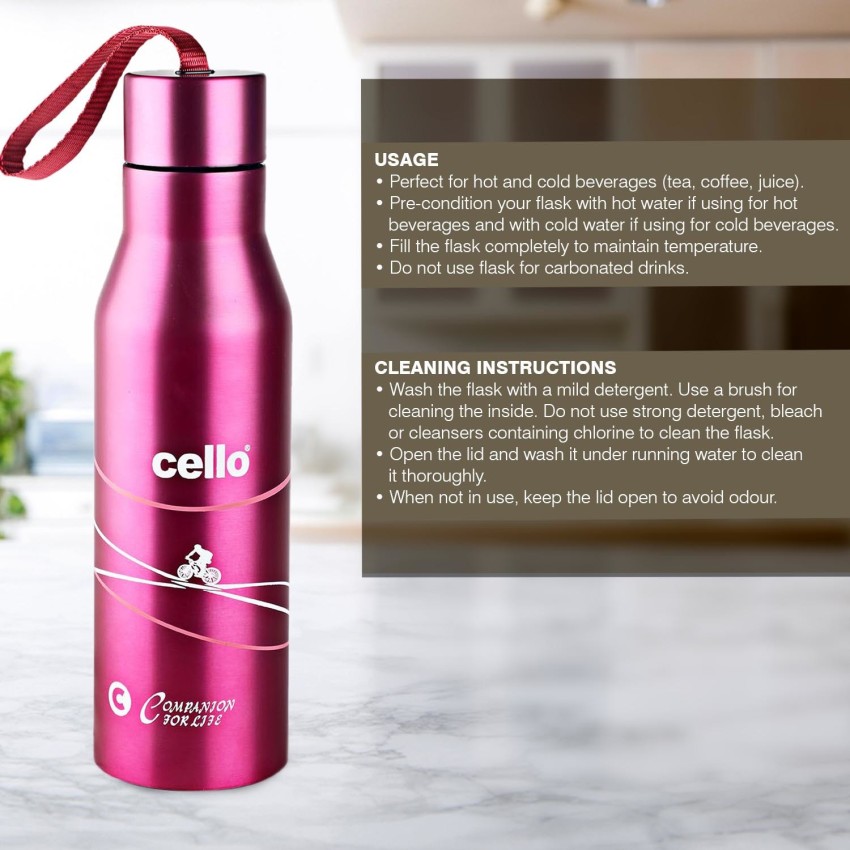 Cello Beatle Stainless Steel Double Walled Water Bottle, Hot and