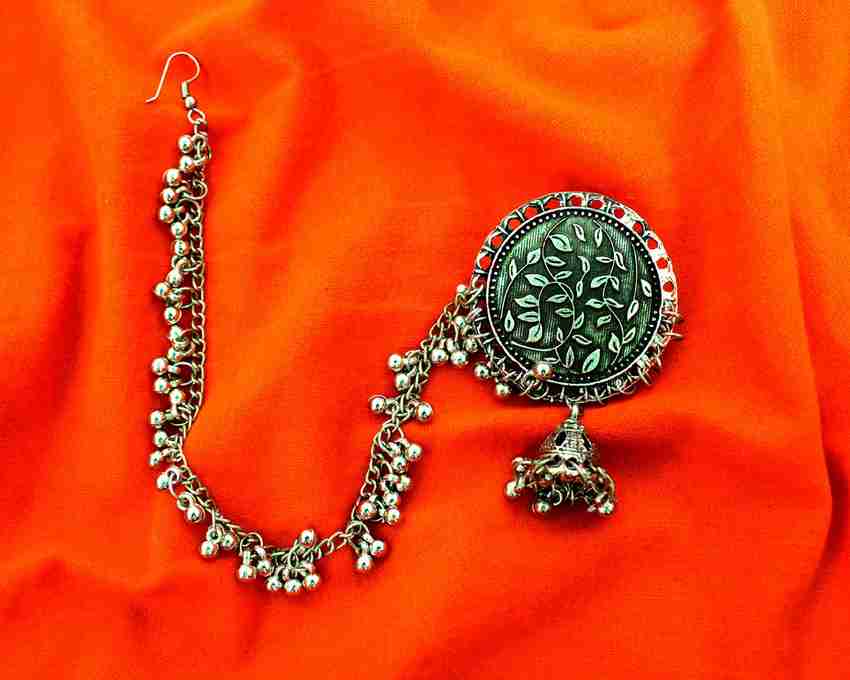 Silver jhumka with hair chain online