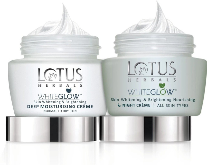 LOTUS HERBALS WhieGlow Deep Moisturising Creme 40g AND Whitening Brightening Nourishing Night Creme 40g Price in India Buy LOTUS HERBALS WhieGlow Deep Moisturising Creme 40g AND Whitening Brightening ...