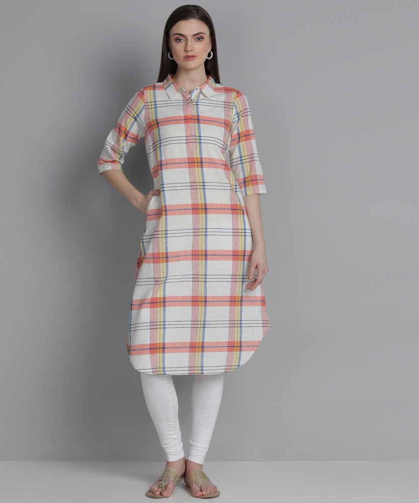 Aurelia Women Checkered Straight Kurta - Buy Aurelia Women