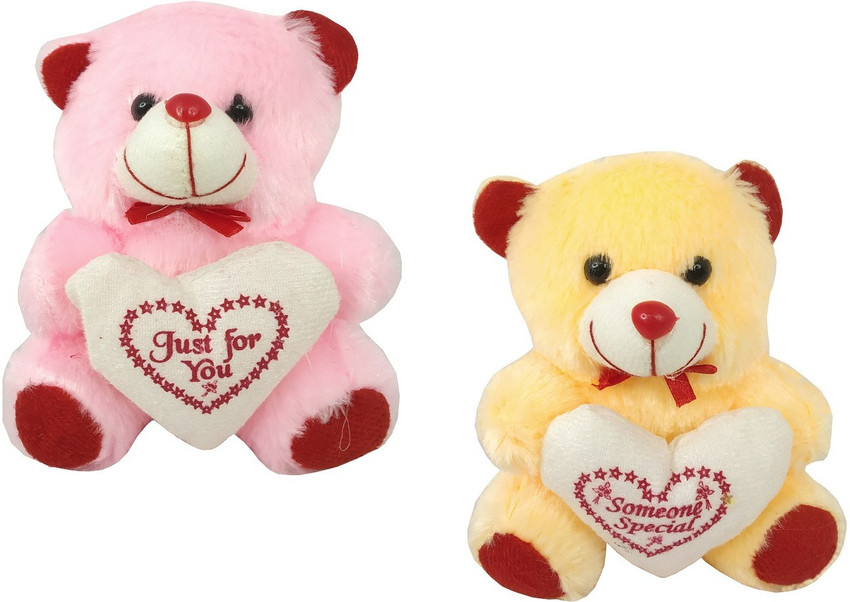 BIGWHEEL Size 10x15cm Multicolor Set of 2 Cute Small Teddy Bear Soft Spongy Plush Fluffy Fur Stuffed Toy for Kids Girls Children Birthdays Girls Playing Valentine Days Gifting 15 cm