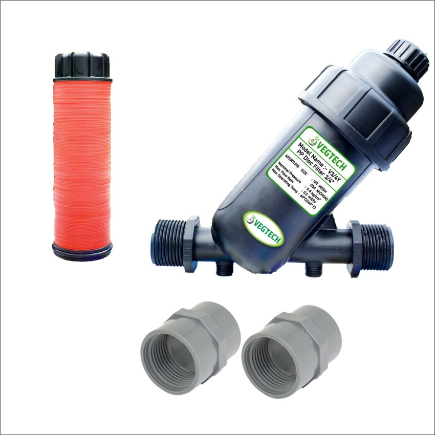 Vegtech Water Tank Filter-3/4, Disc Filter (Y-Type Filter), 120 Mesh or  130 Micron, for Water, R.O. Filter, Garden Lawn, Drip irrigation filter,  Home or Apartment, water Tank Filter, Bore Well, Fish Tank, Swimming tank,  Washing Machine, MADE IN INDIA