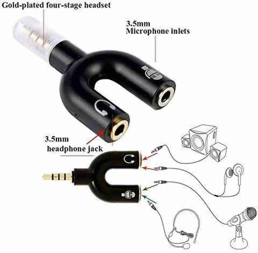 eRise Black 3.5mm Jack Headphone Mic Audio U Shape Splitter 1 Male