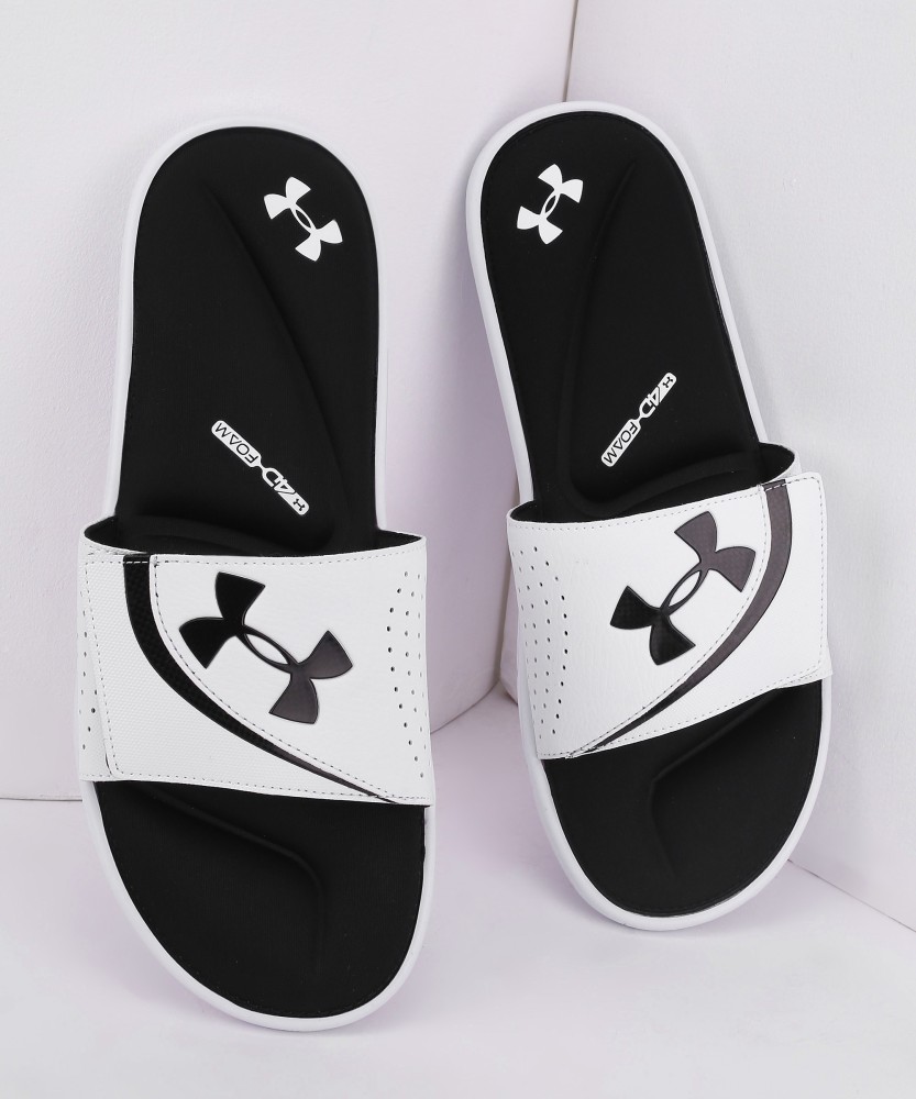 Under armour shop white flip flops