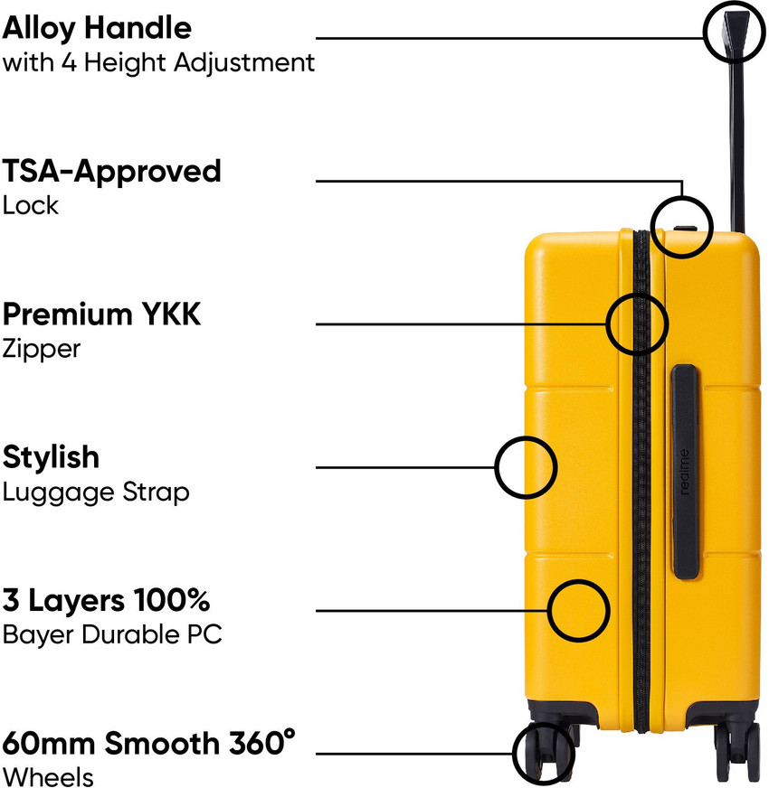realme Adventurer Luggage Cabin u0026 Check-in Set 4 Wheels - 20 inch Yellow -  Price in India | Flipkart.com