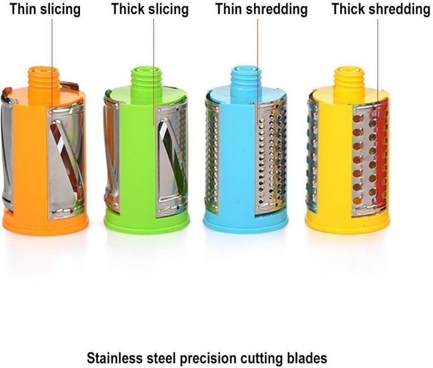 Plastic Stainless Steel 4 in 1 Multi-Functional Drum Rotary Vegetable  Cutter, Shredder, Grater & Slicer
