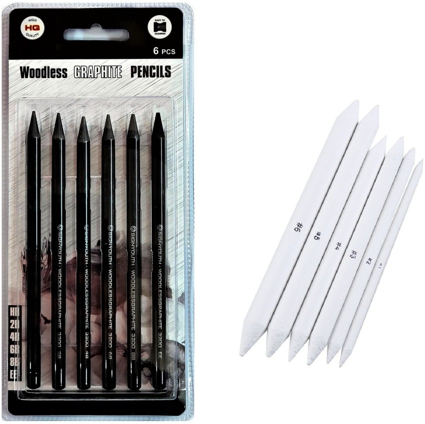 Woodless Graphite Pencils 6 Piece (HB, 2B, 4B, 6B, 8B And EE), Suitable For  Sketching, Drawing And Shading