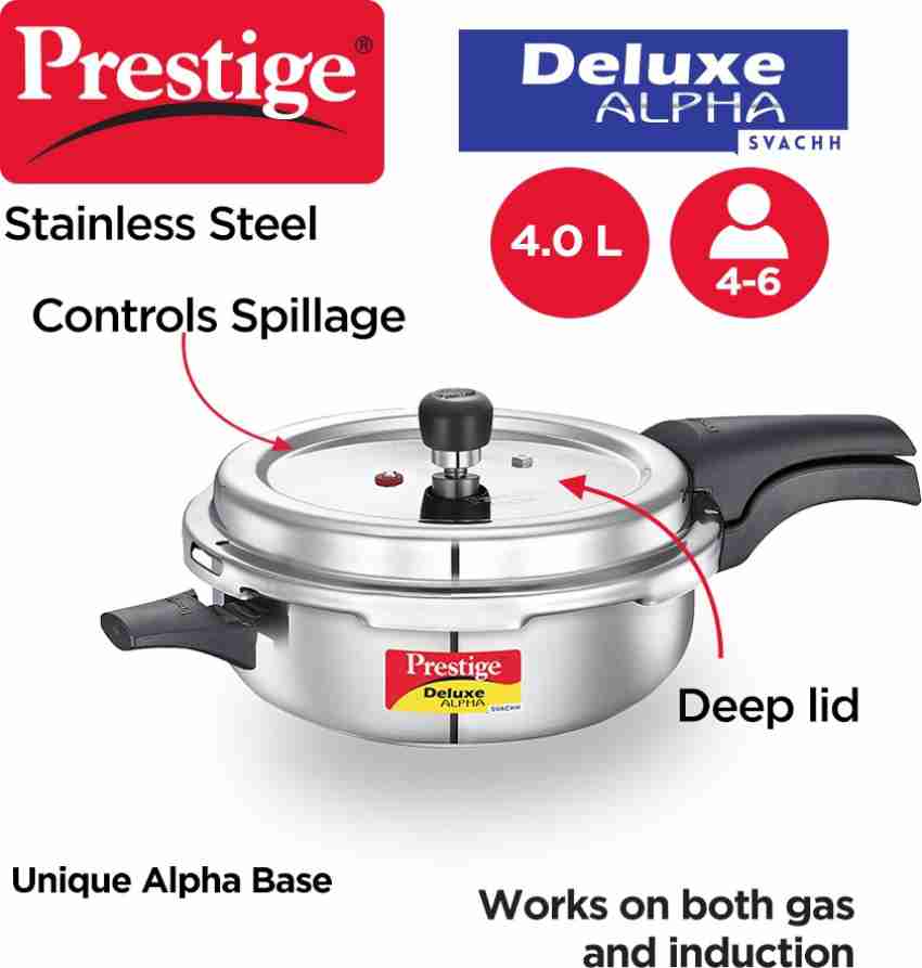 Prestige 4L Alpha Deluxe Induction Base Stainless Steel Pressure Cooker 4.0-liter