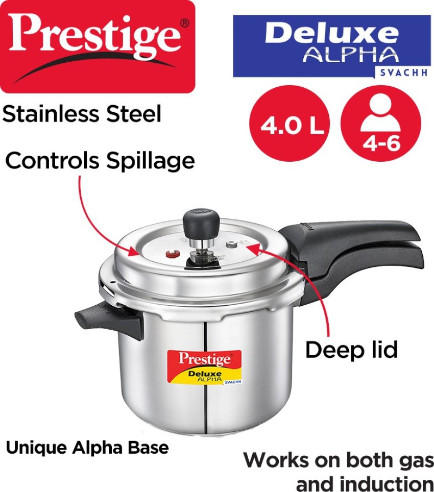 Prestige 4L Alpha Deluxe Induction Base Stainless Steel Pressure Cooker 4.0-liter