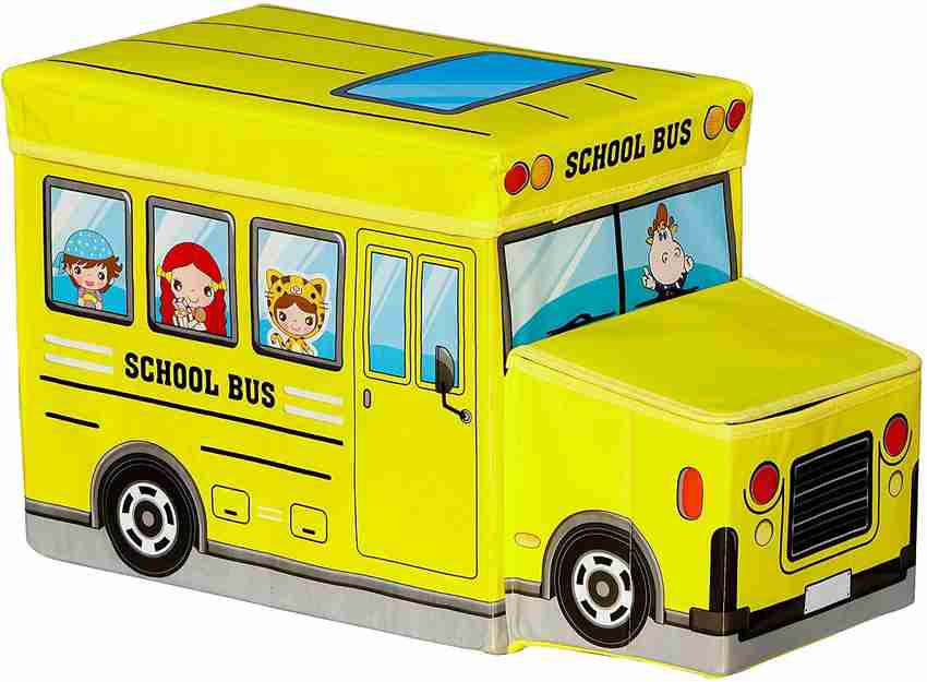 S.V.Enterprises Foldable School Bus Shape Toys Storage Box Cum