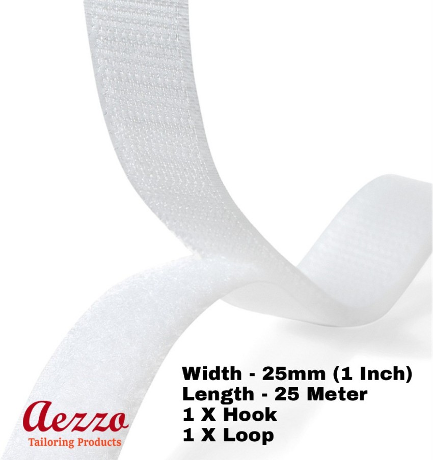 Aezzo 25 M White Velcro 25mm 1Inch Width Hook + Loop Sew-on Fastener tape  roll strips Use in Sofas Backs, Footwear, Pillow Covers, Bags, Purses,  Curtains etc. (25Meter White) Sew-on Velcro Price