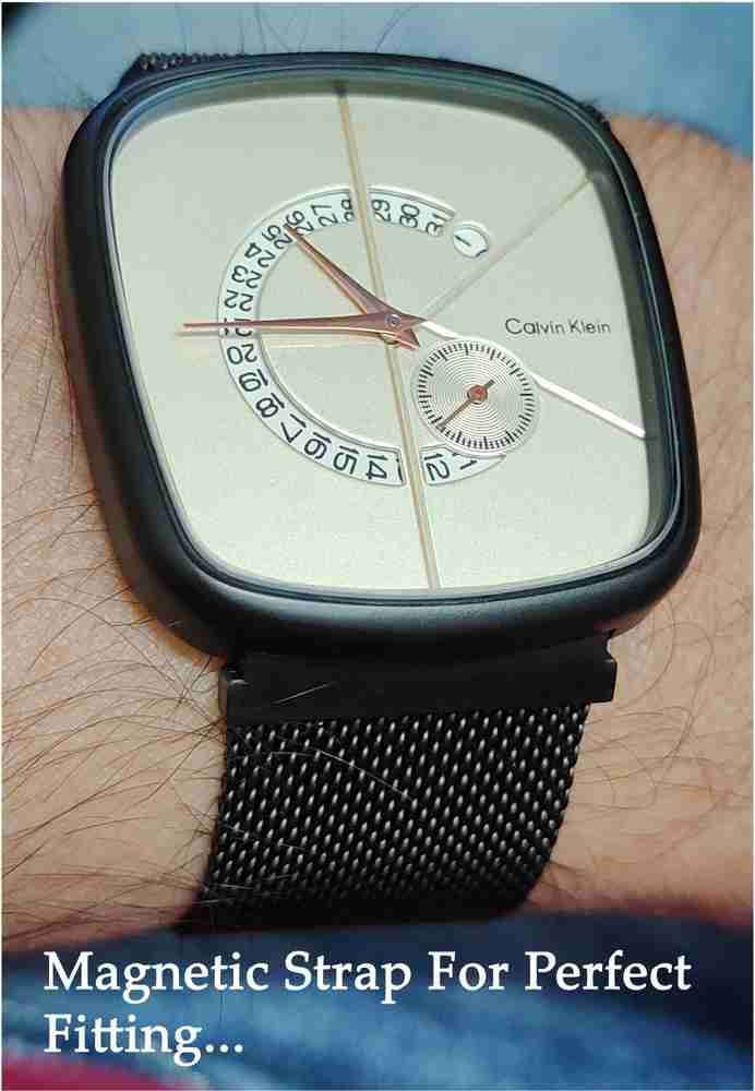 BLUETAG Ck Watch Square Calvin Klein White Dial Black Magnetic Metal Strap Watch With Date On Display Analog Watch For Men Women Buy BLUETAG Ck Watch Square Calvin