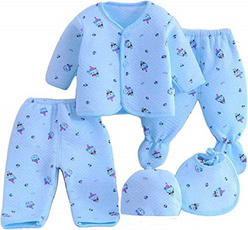 Alya New Born Baby Winter Wear Baby Clothes 5Pieces Sets Cartoon Printed Keeps warm Cotton Baby Boys Girls Unisex Baby Fleece Baby Suit Falalen
