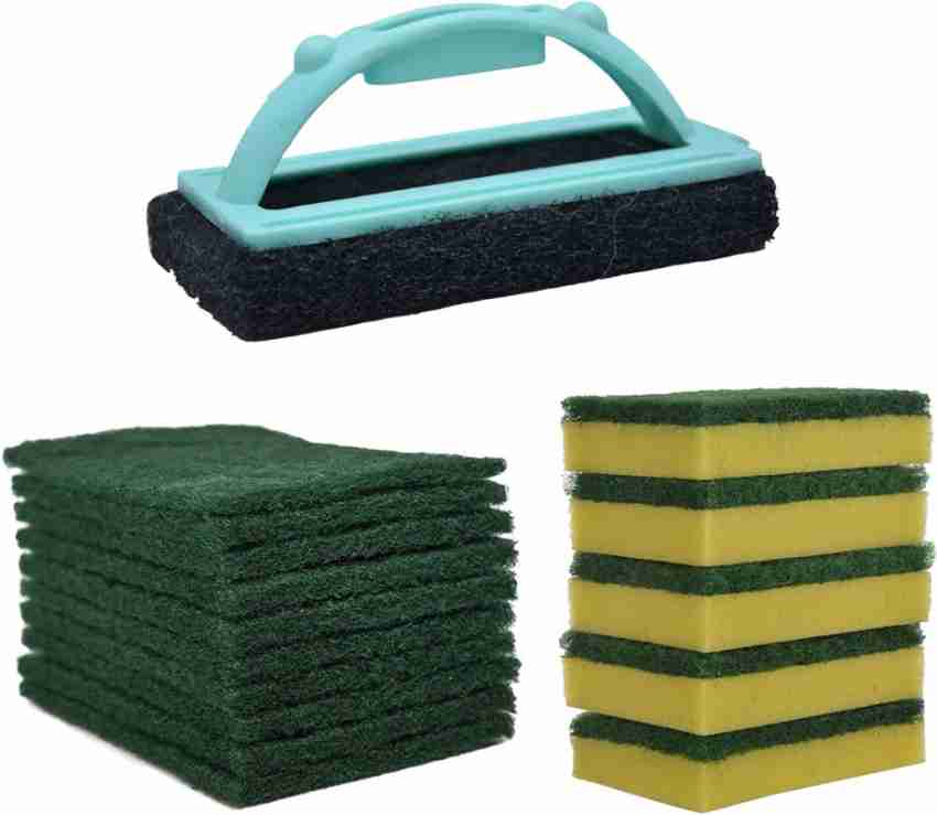 Bathroom Brush with abrasive scrubber for superior tile cleaning (Green)