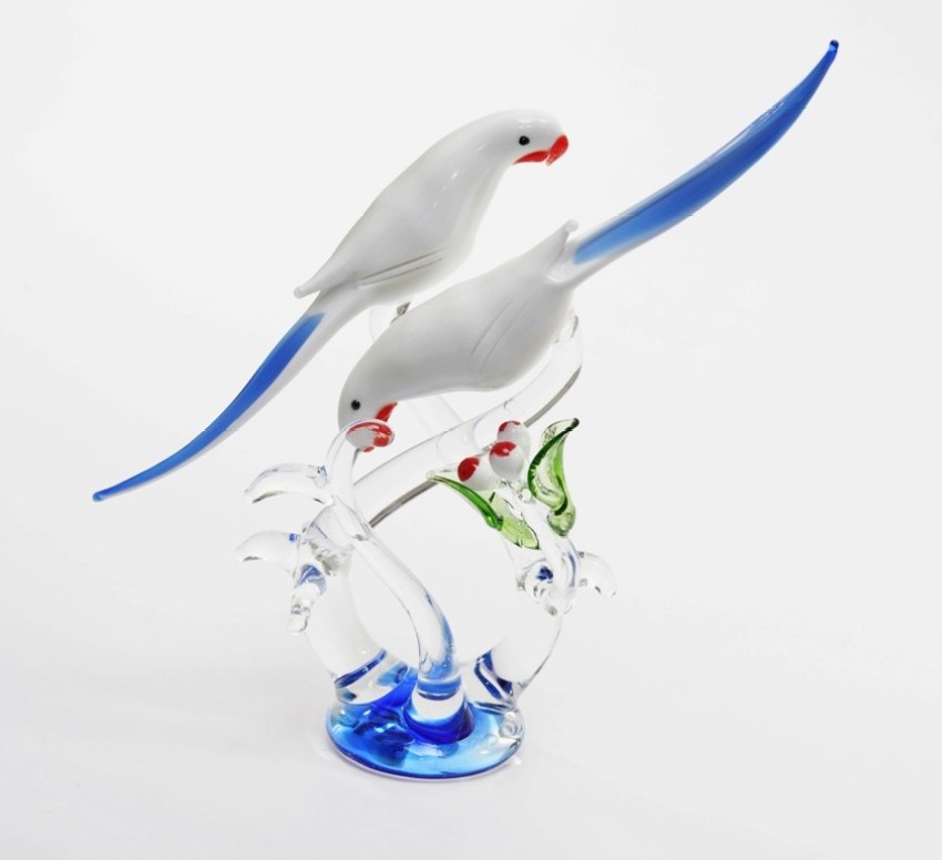 Blue Glass birds, Glass lovebirds, Glass bird figurine.