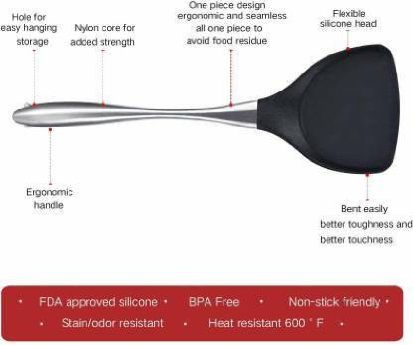 Fish Spatula Turner With Silicone Handle Heat-Resistant Reusable