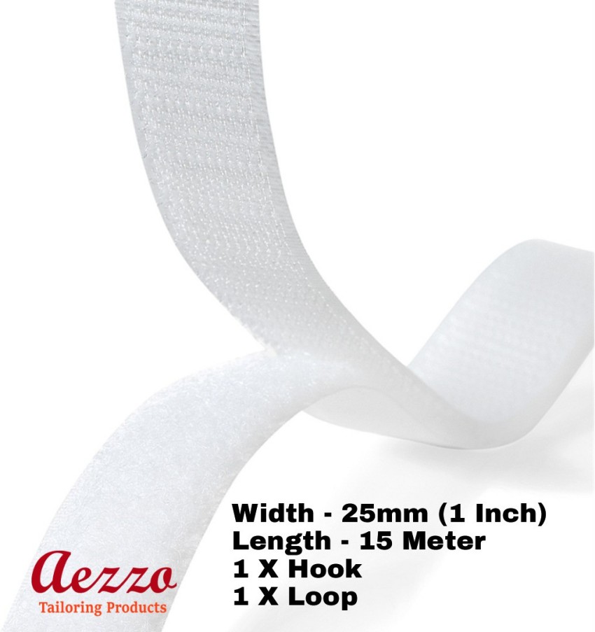 Aezzo 15 Meter White Velcro 1Inch (25mm) Width Hook + Loop Sew-on Fastener  tape roll strips Use in Sofas Backs, Footwear, Pillow Covers, Bags, Purses,  Curtains etc. (15Meter White) Sew-on Velcro Price