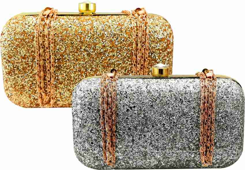 Sparkling Gold Dual Tone Ring Clutch with Handle and Chain – Bollywood  Wardrobe