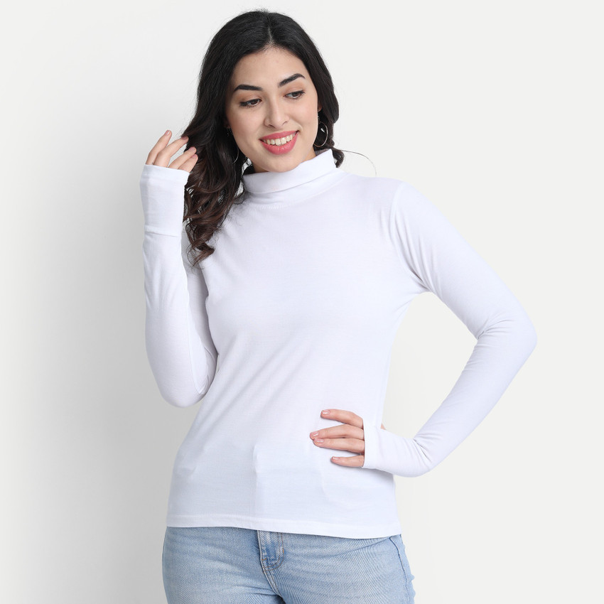 white high neck t shirt for women