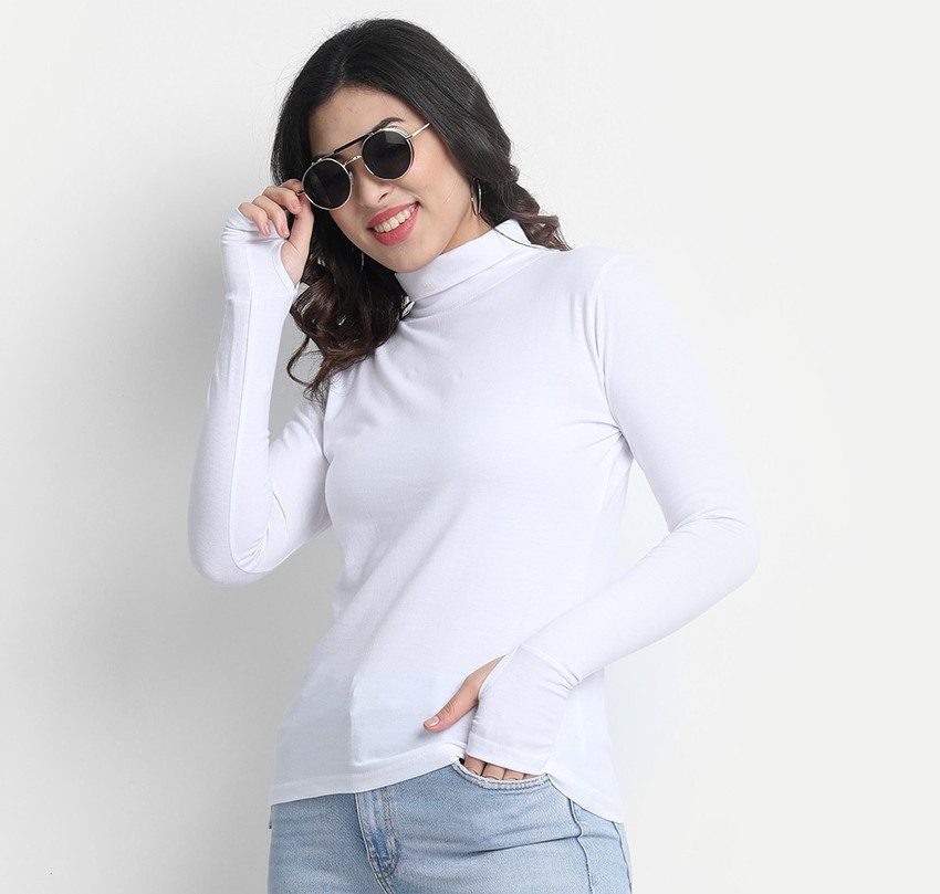 Long sleeve high neck on sale white top