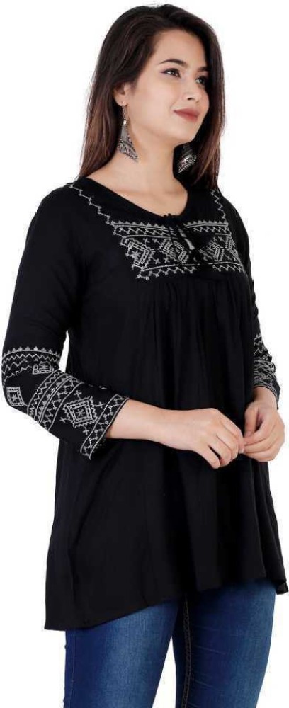 Keep Cart Casual 3/4 Sleeve Embroidered, Solid, Printed Women