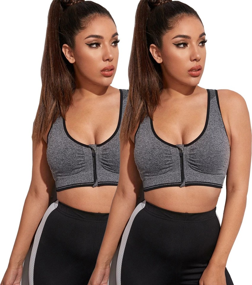 TWO DOTS Front Zipper Padded Sports Bra for women stylish - for Gym, Yoga,  Dancing, Running, Fitness, Workout or Aerobic - Pack of 2 Women Sports  Lightly Padded Bra - Buy TWO