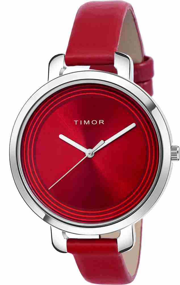 Timor F TG015 Red Dial Genuine Red Color Leather Belt Strap Water