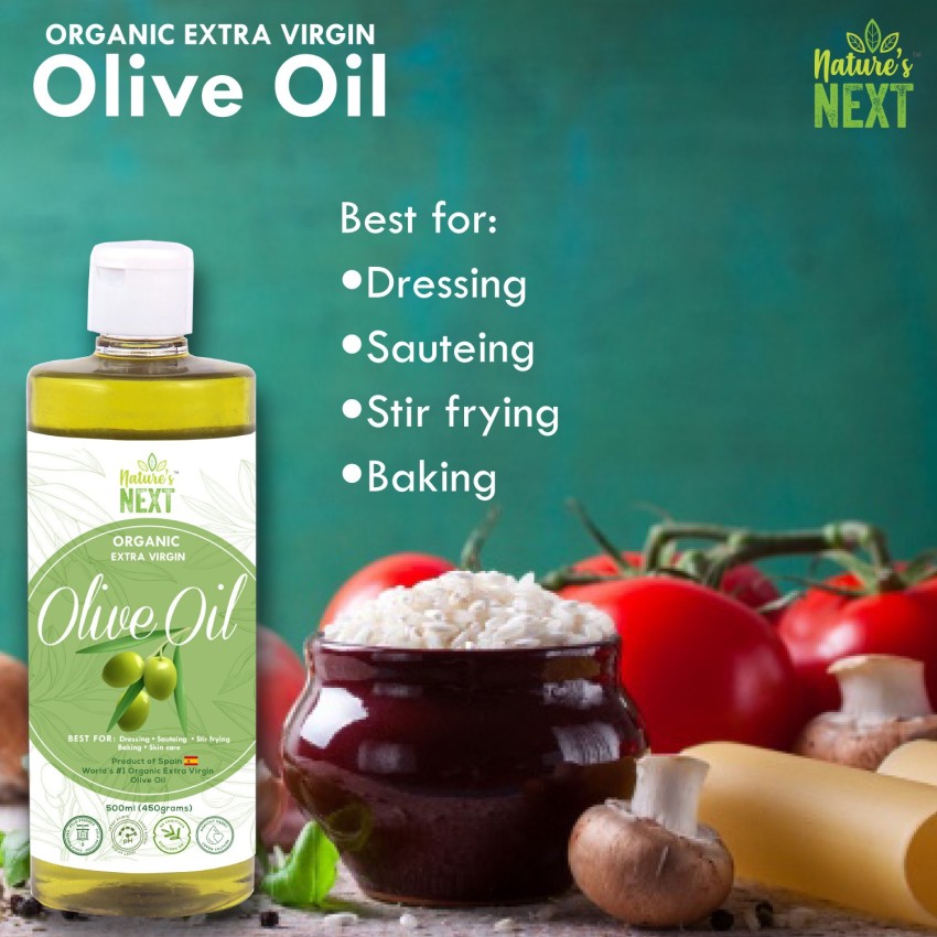 Nature's Next Organic Extra Virgin Olive Oil - Cold Pressed - Least Acidic  - Healthy Heart - No Additives - Made in Spain - High in Energy Olive Oil  PET Bottle Price