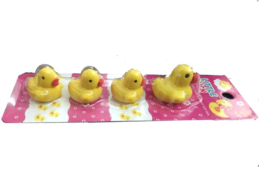 Tanish Happy Duck' Eraser - Pack Of 4 Bright Yellow Rubber  Duckies With Removable Red Mouth Non-Toxic Eraser - eraser