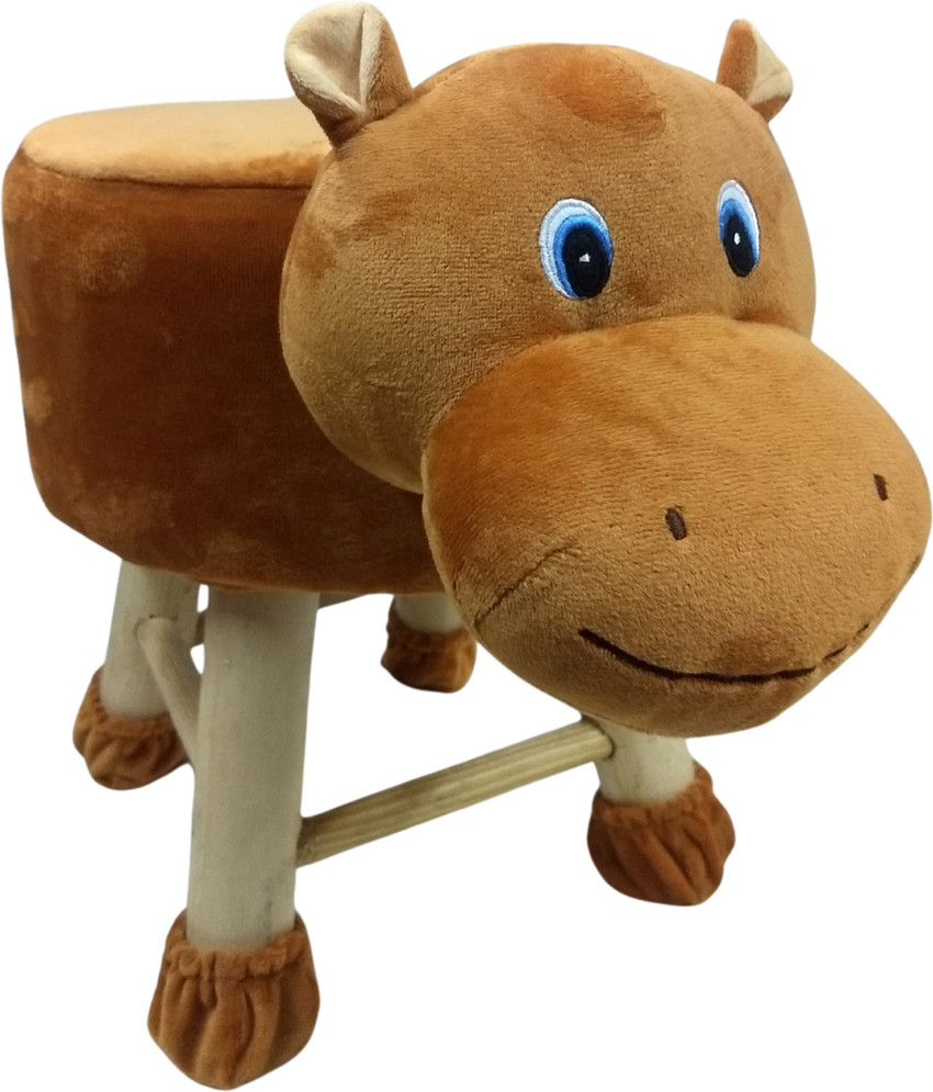 BestP Wooden Animal Stool for Kids Hippo Mustard 42 CM Solid