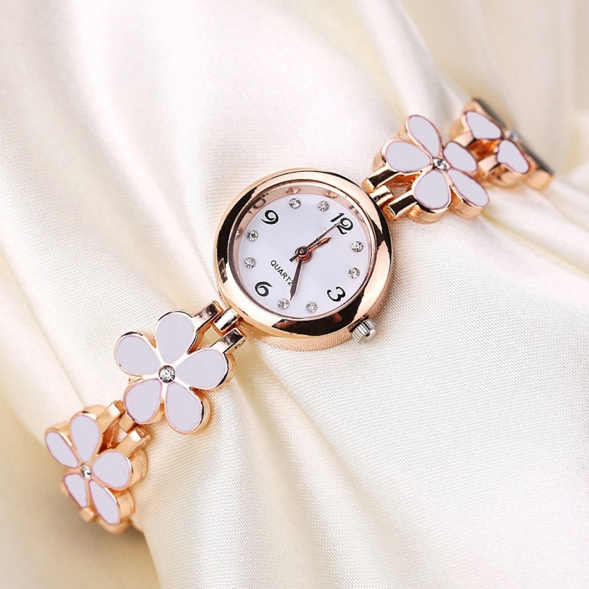 KNOWZ Bracelet Rose Gold White Flower Pattern Studded Gift on