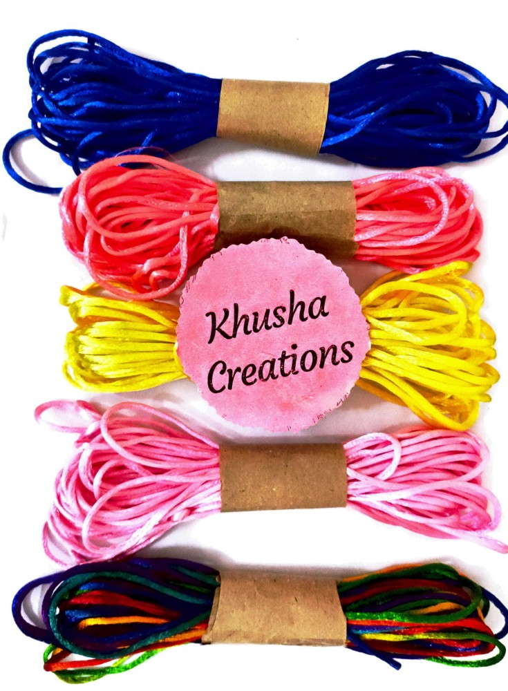 KHUSHA CREATIONS Pack of Nylon Thread (Malai Dori) Blue, Neon Pink