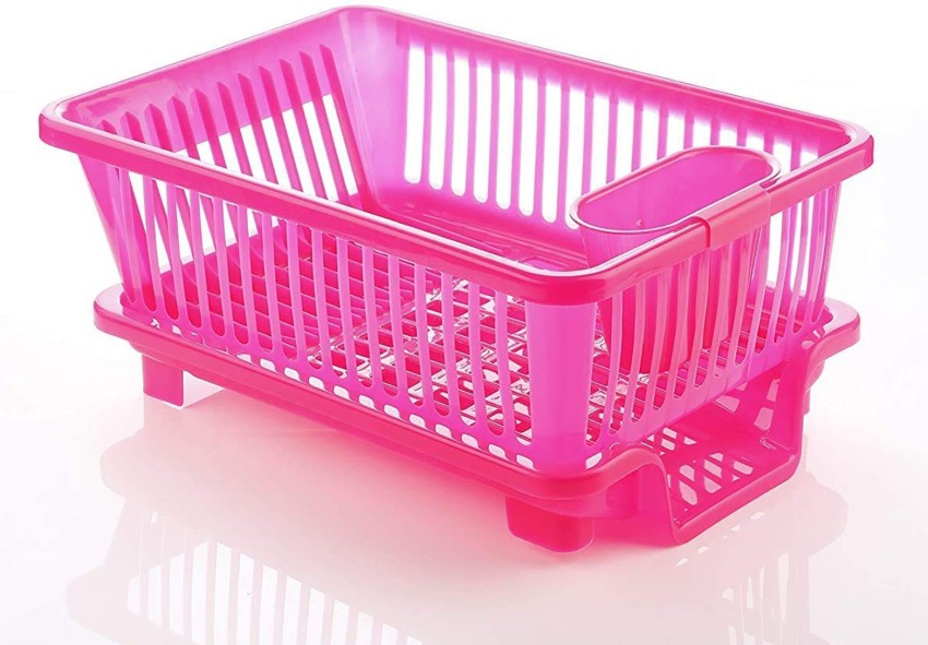 Dish Rack Drainer Washing Basket (Pink)