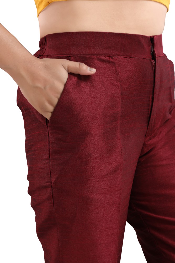 Maroon HighWaisted Stretch Cigarette Trousers for Women 642