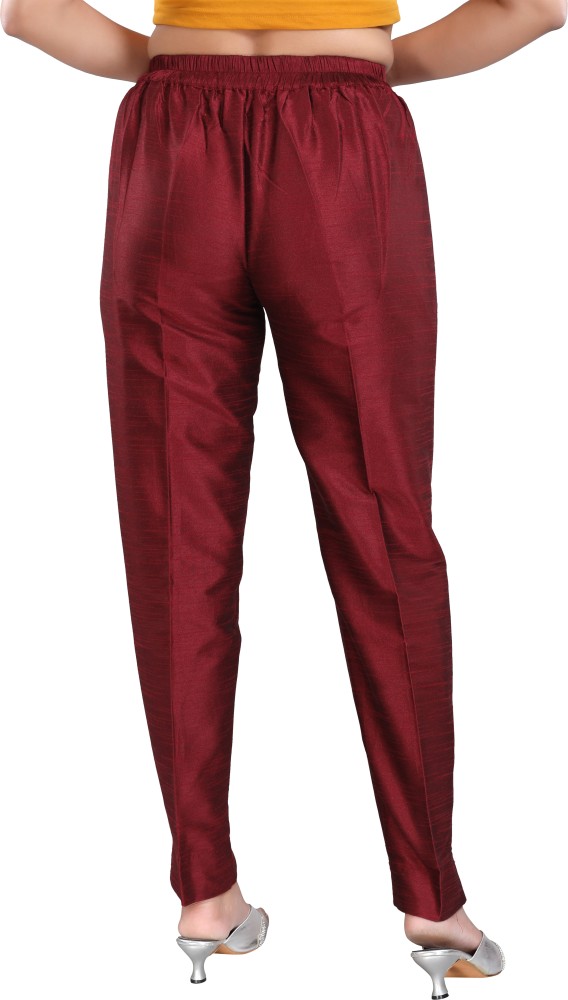 Womens Tussar Silk TrousersPants Red  M Red  Brand Buzz