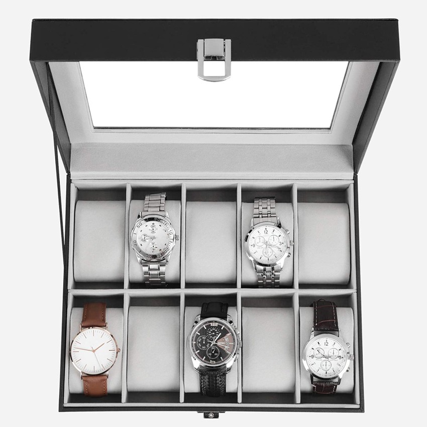  READAEER 10 Slot PU Leather Watch Box Organizer Watch