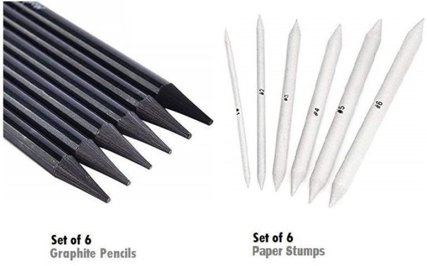 Definite Woodless Graphite Charcoal Pencils - HB, 2B, 4B,  6B, 8B and EE (Pack of 6) and One Kneadable Eraser for Charcoal and Pastel  Pencils; Ideal Drawing Set for Students