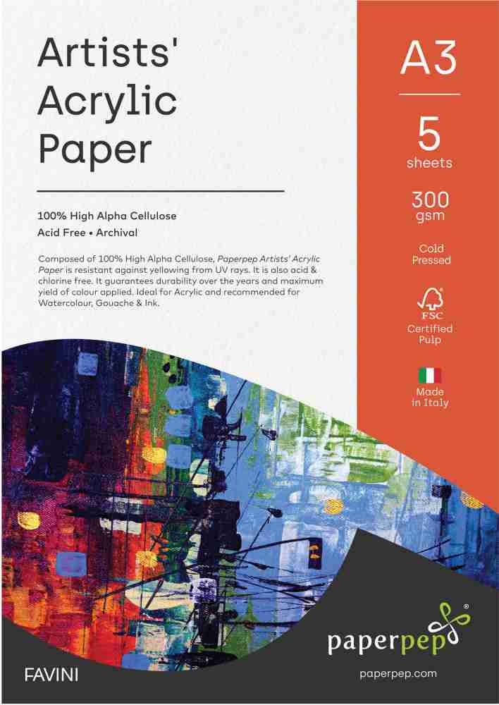 Paper Pep Artists' Acrylic Paint Paper Unruled A3 300 gsm  Acrylic Paper - Acrylic Paper
