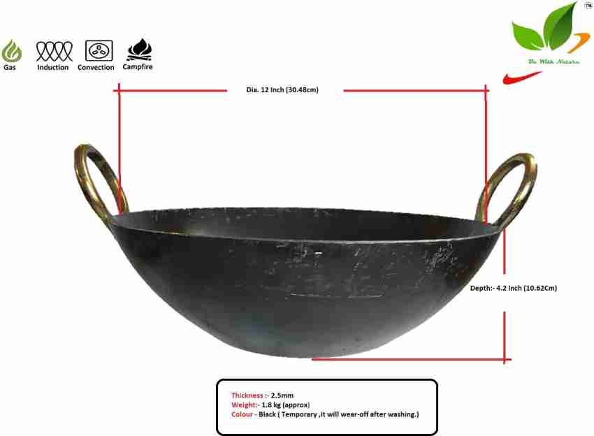 KITCHEN SHOPEE Aluminum Kadhai/Frying Pan deep Kadai for Cooking Fry Heavy  Base with Handle Multipurpose Use (Silver, 31 cm, 12 Inch, Size 4 L)